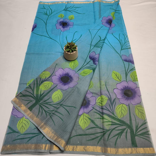 Kota Doria Pure Cotton Brush Paint Saree