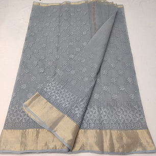 Kota Doria Chikankari Embroidery Saree