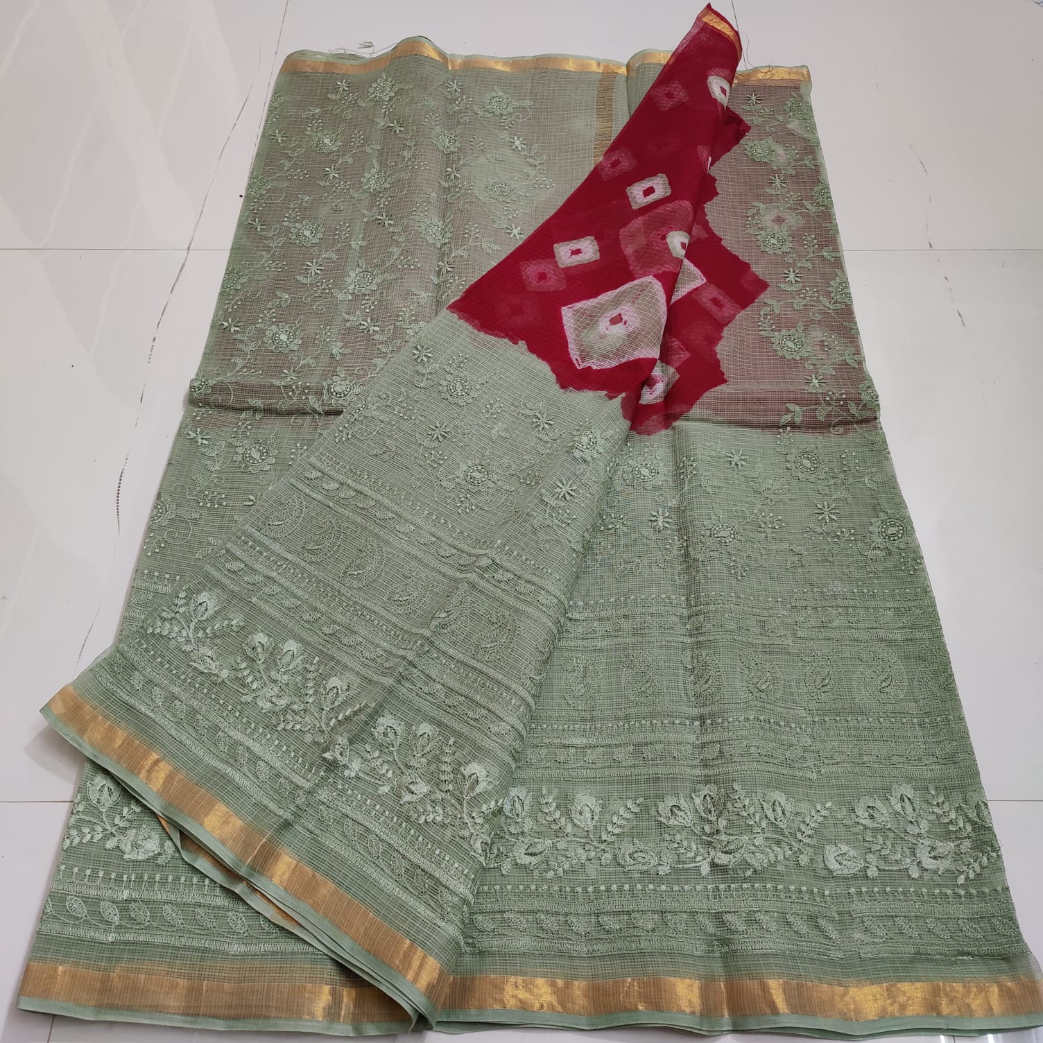 Pure Cotton Kota Doria Saree with Self Embroidery