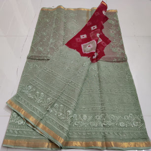 Pure Cotton Kota Doria Saree with Self Embroidery