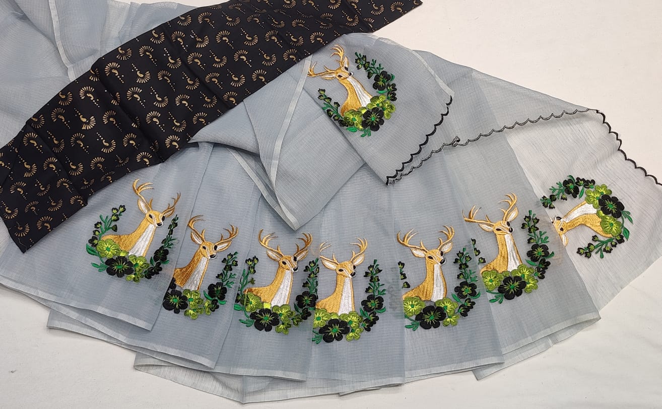 Kota Doria Mix Cotton Embroidery Saree