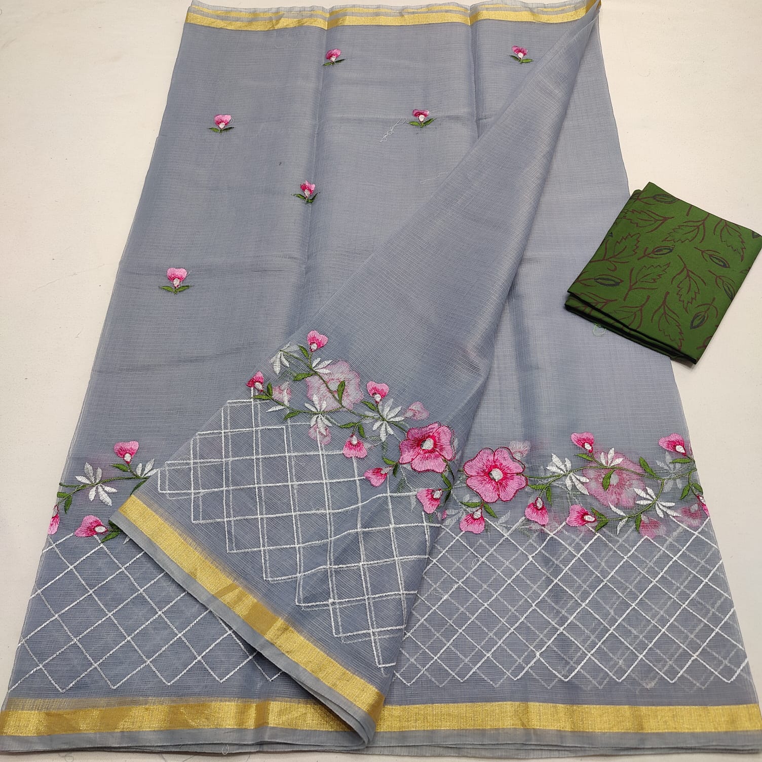 Kota Doria Embroidery Saree