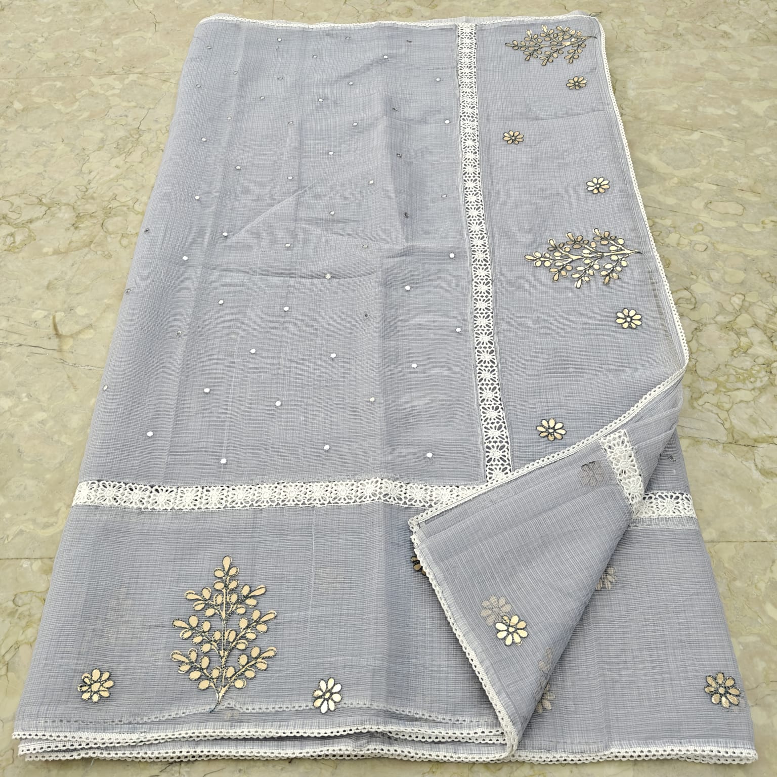 Kota Doria Gotta Patti Work with Crochet Lace Saree