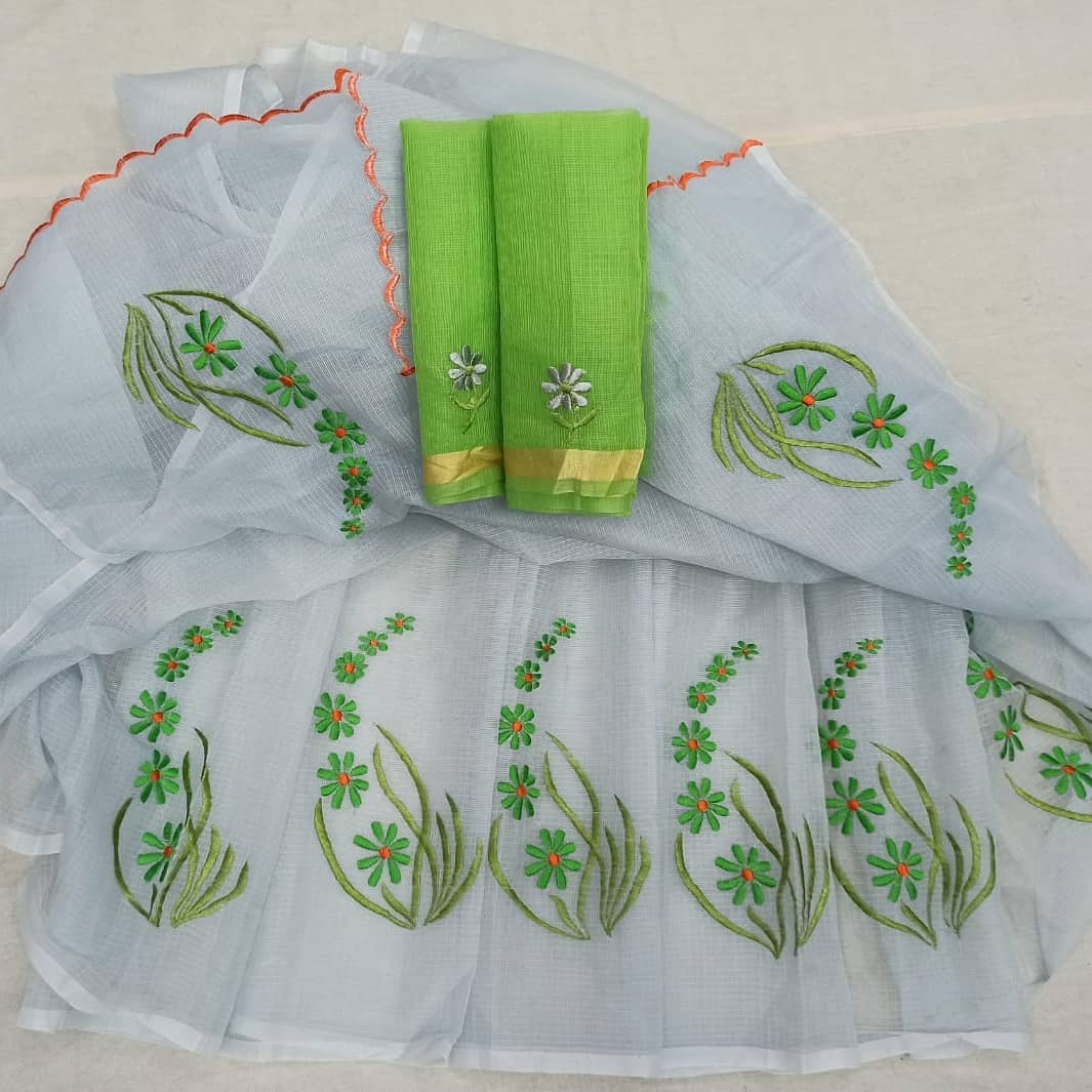 Kota Cotton Embroidery Work Saree