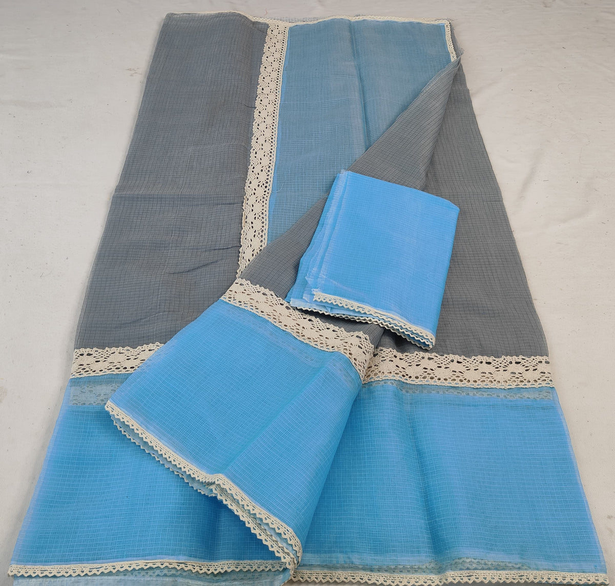 Kota Doria Mix Cotton Hand Lace Work Saree