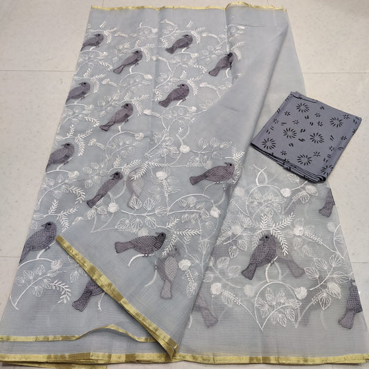 Kota Doria Embroidery Saree