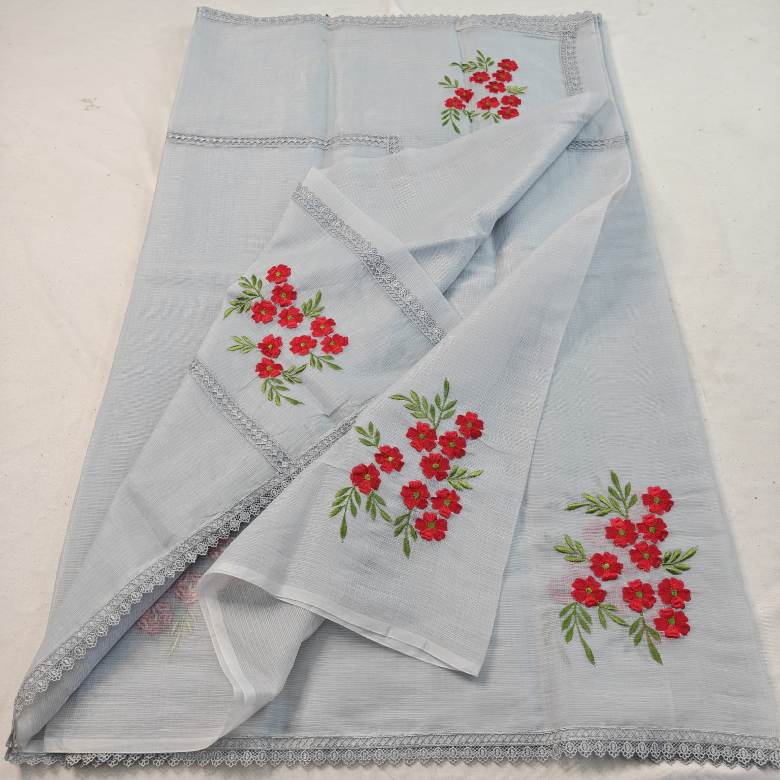 Kota Doria Mix Cotton Saree with Embroidery