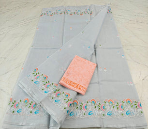 Kota Doria Mix Cotton Saree with Computerized Embroidery