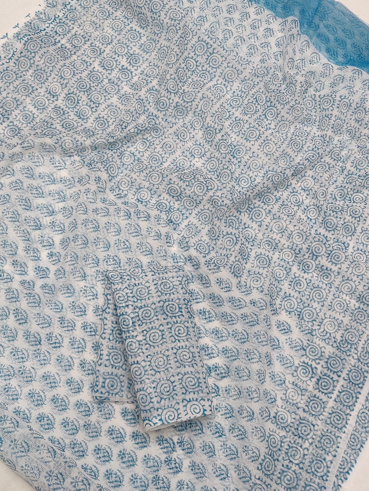 Kota Doria Soft Cotton Hand Block Printed Saree