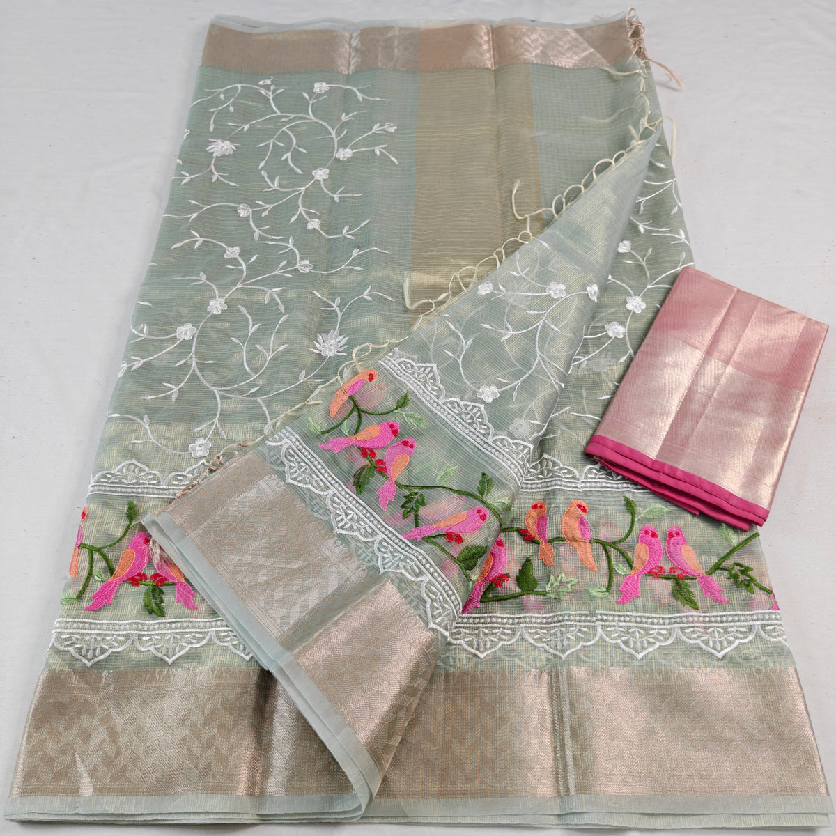 Kota Doria Tissue Saree with Computerized Embroidery