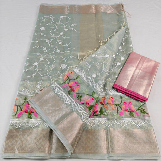 Kota Doria Tissue Saree with Computerized Embroidery