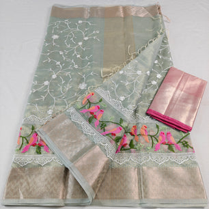 Kota Doria Tissue Saree with Computerized Embroidery