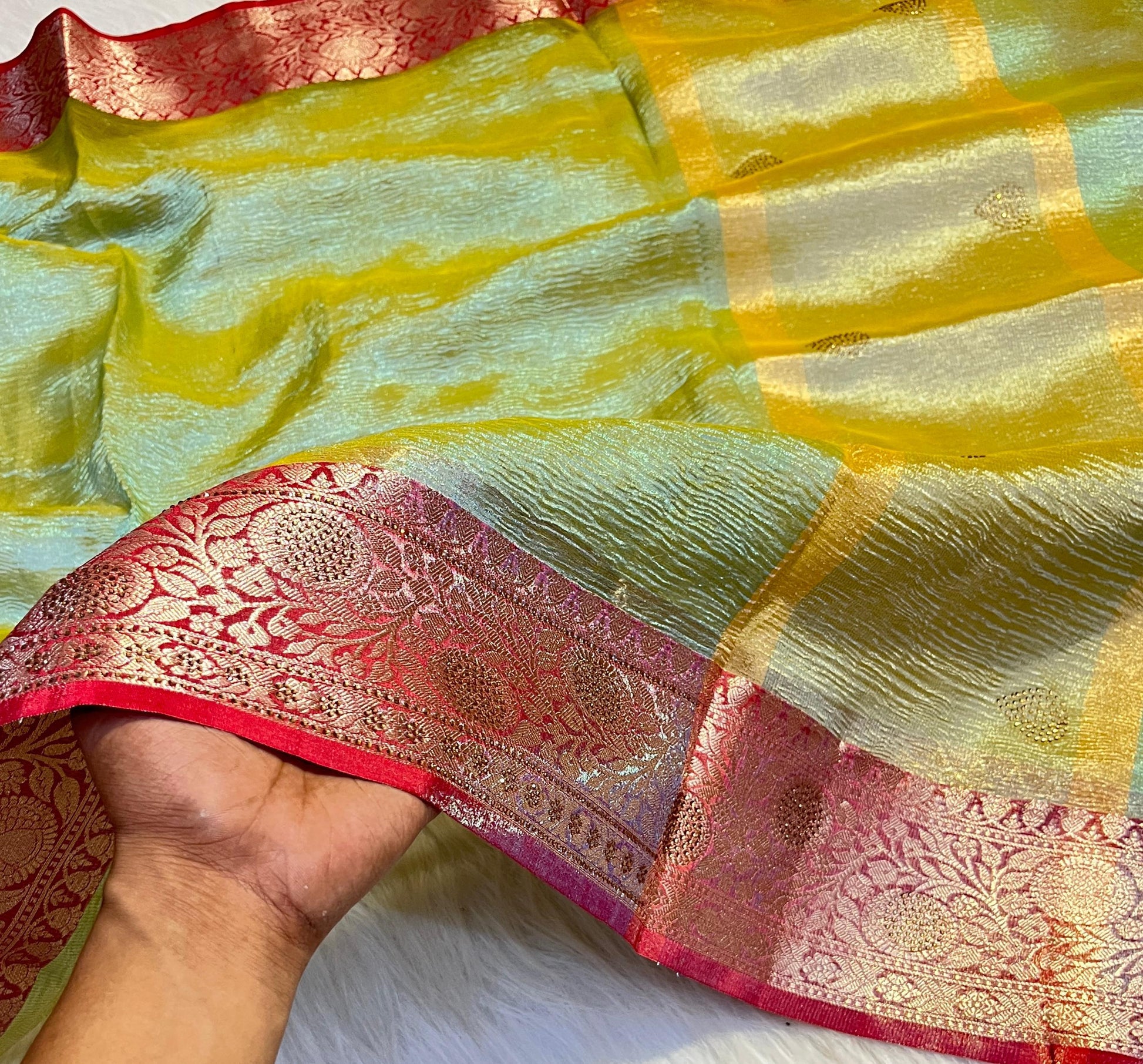 Crushed Tissue Saree with Sparkling Stone Work