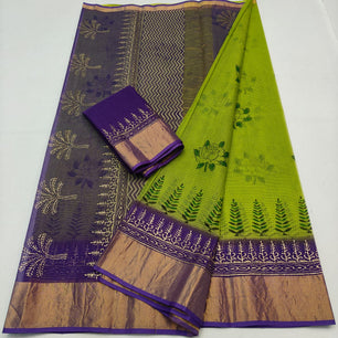 Kota Doria Pure Cotton Hand-Dyed Block Print Saree