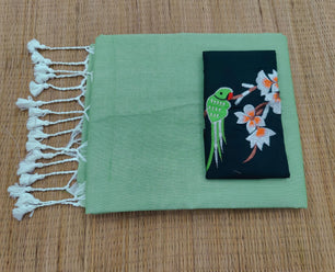 Plain cotton saree with embroidered blouse piece