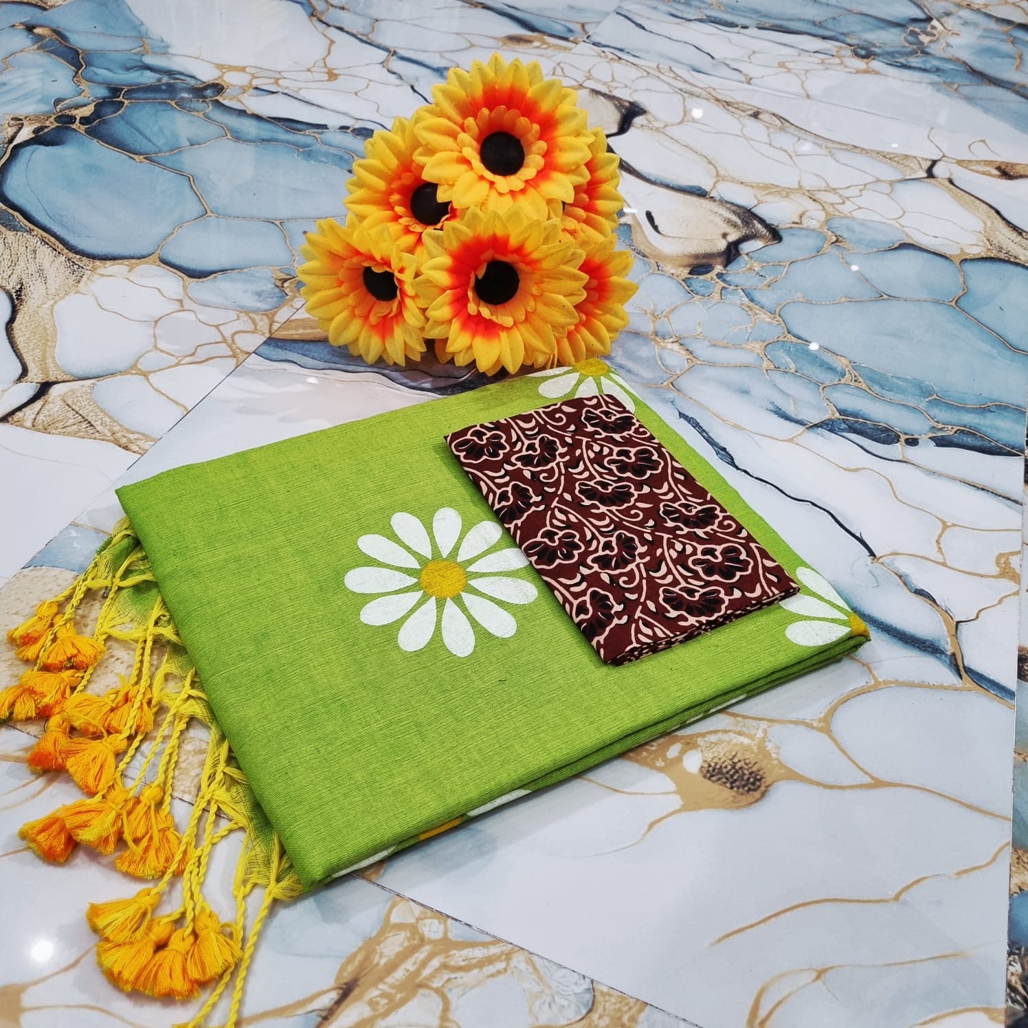 Sunflower Hand Print Saree