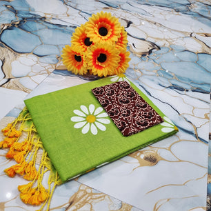 Sunflower Hand Print Saree
