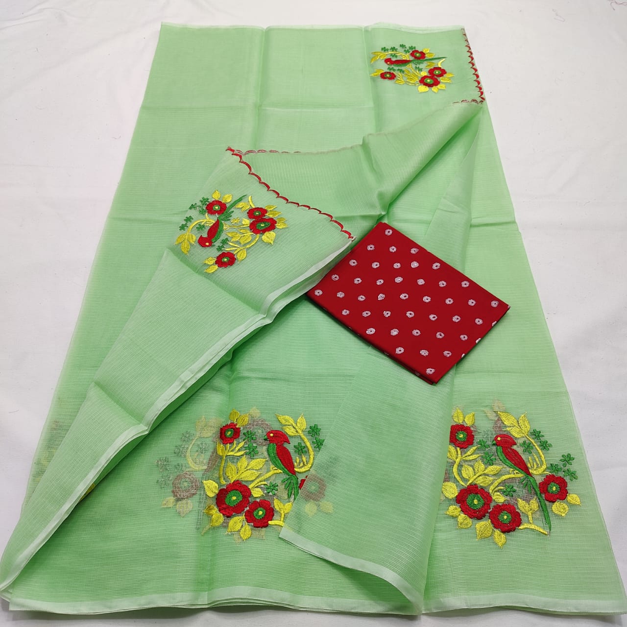 Kota Doria Saree with embroidery