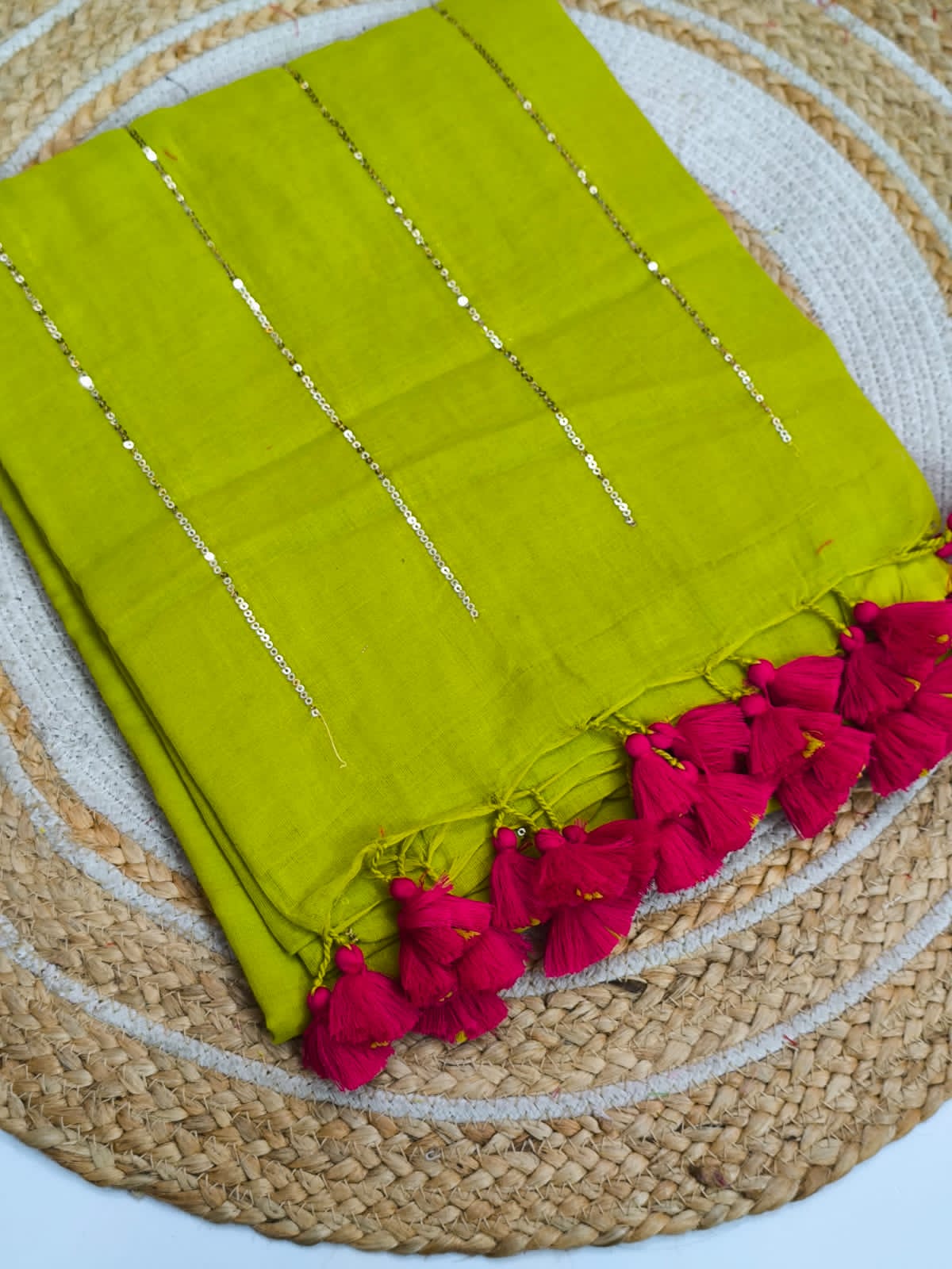 Pure Mulmul Cotton Sequin Chain Saree