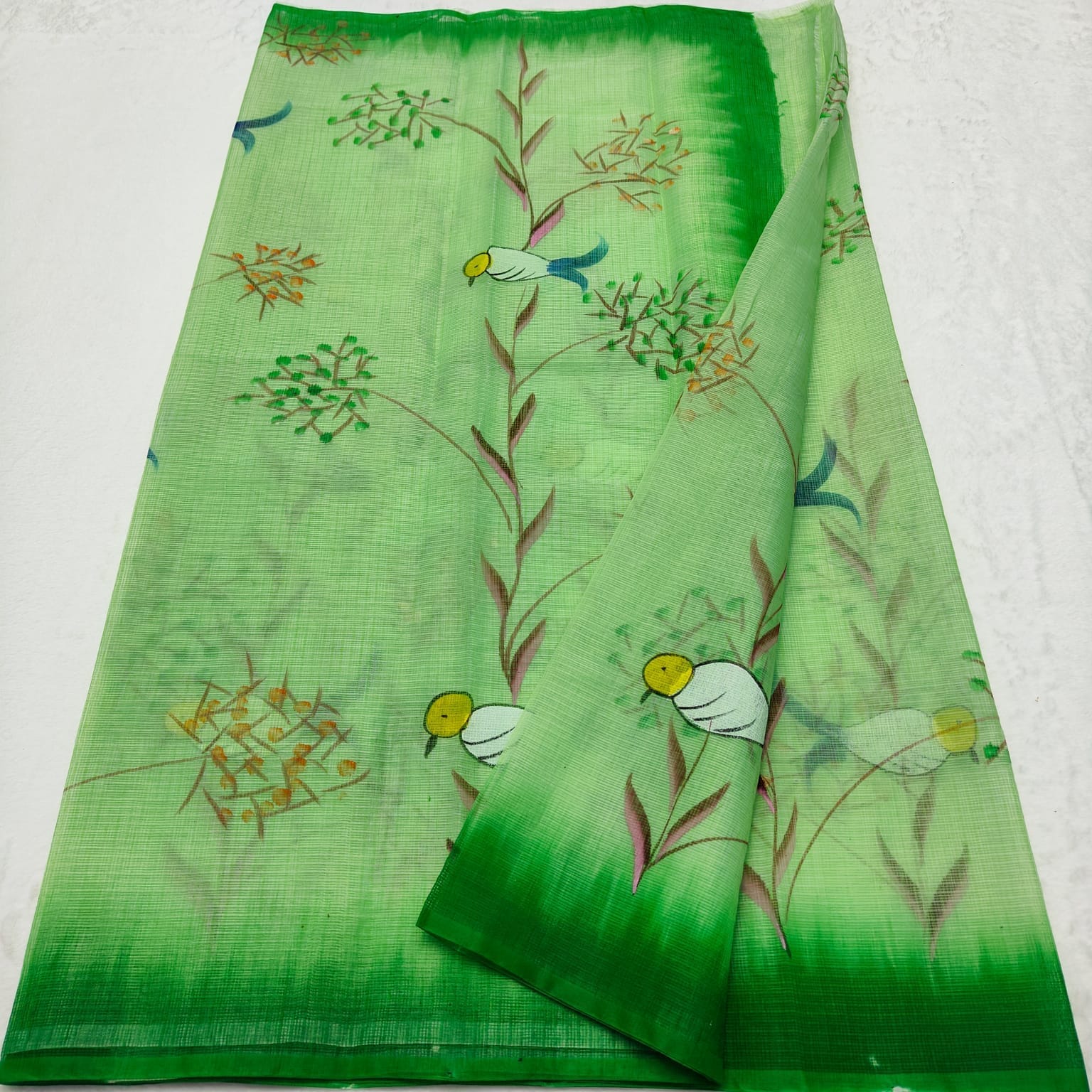 Kota Doria Soft Cotton Hand Painted Saree
