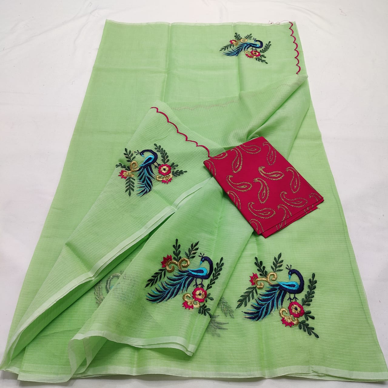 Kota Doria Saree with embroidery