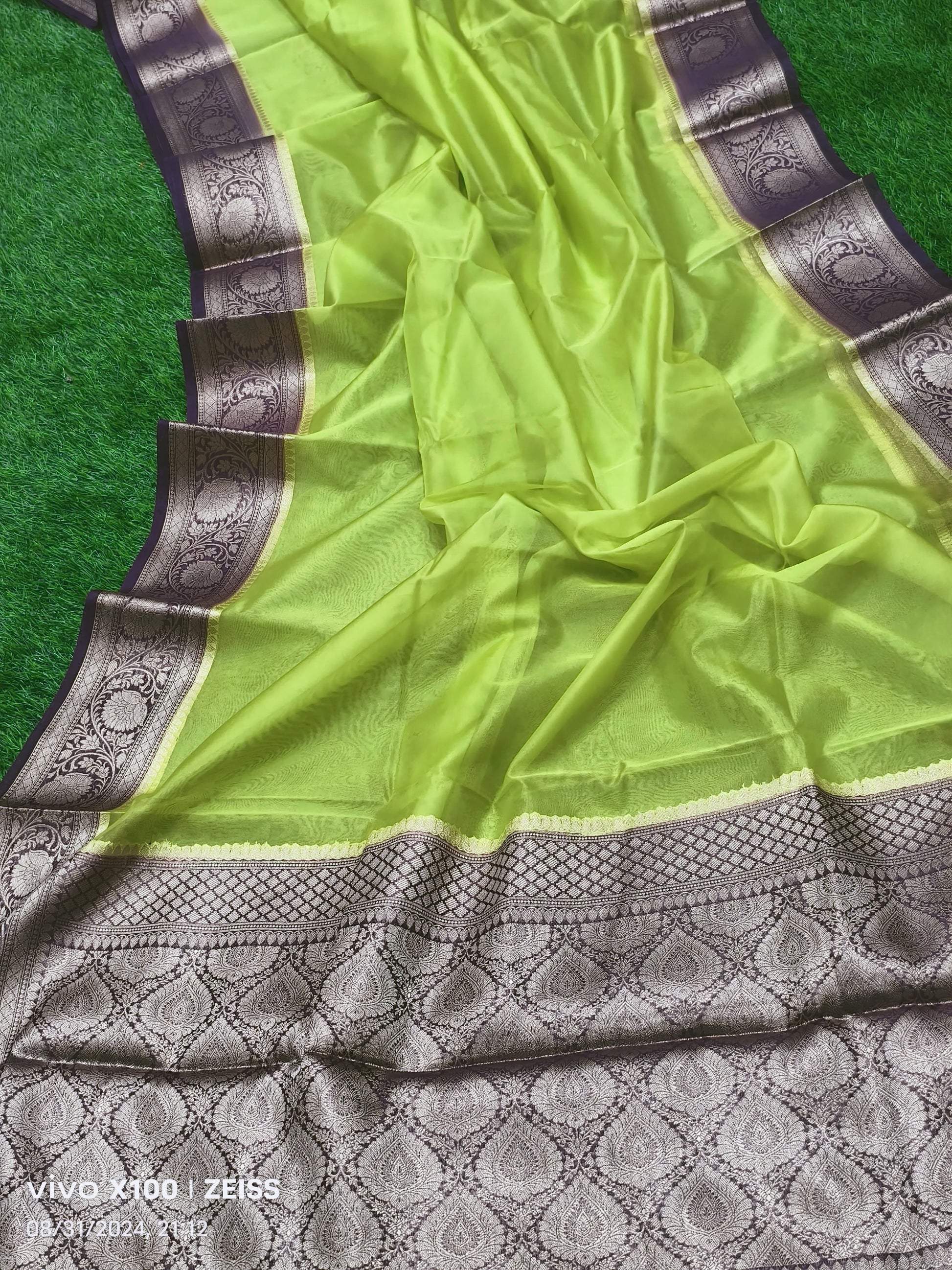 Plain Organza Saree with Border