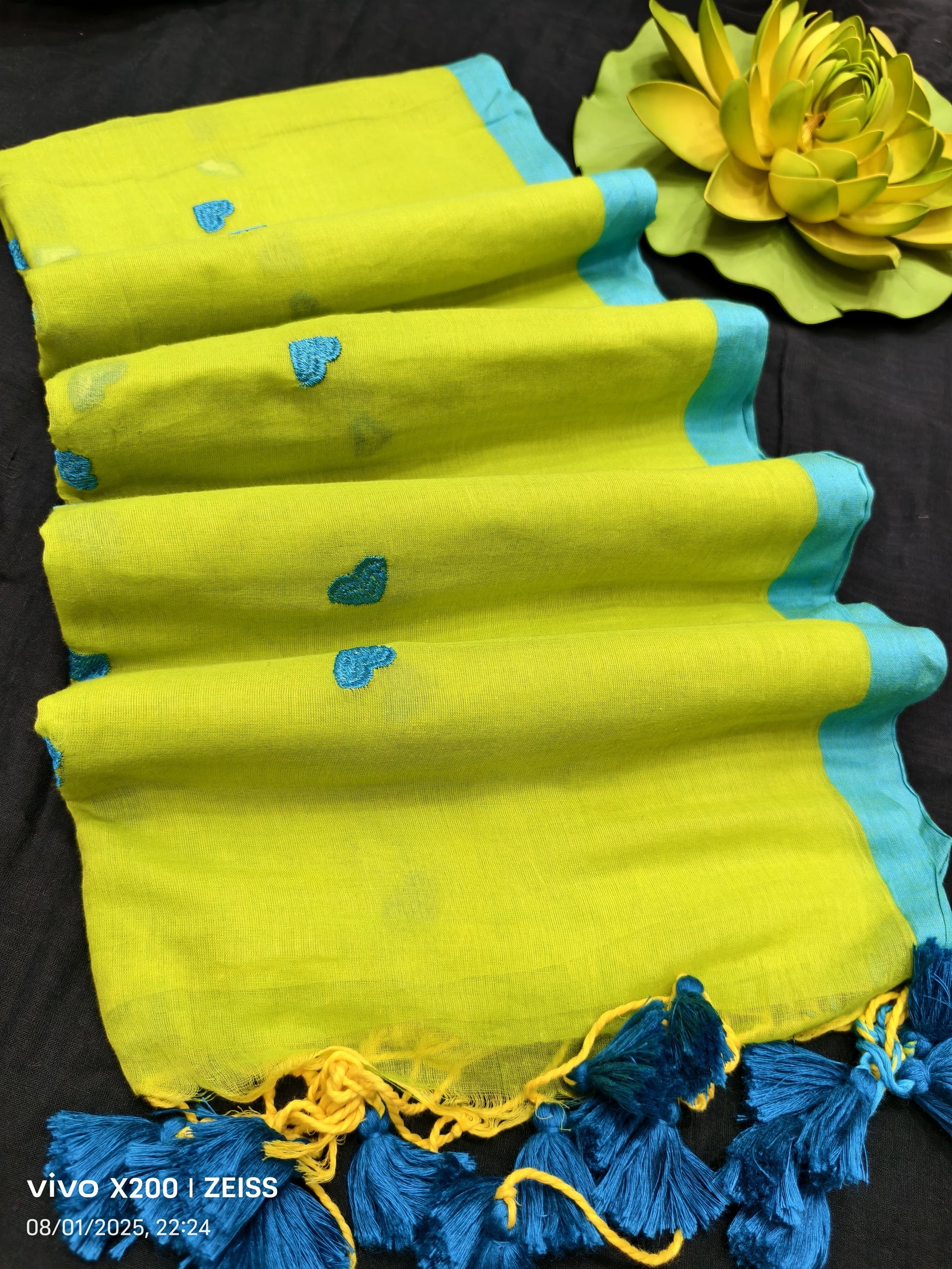 Heart Print Mulmul Cotton Saree