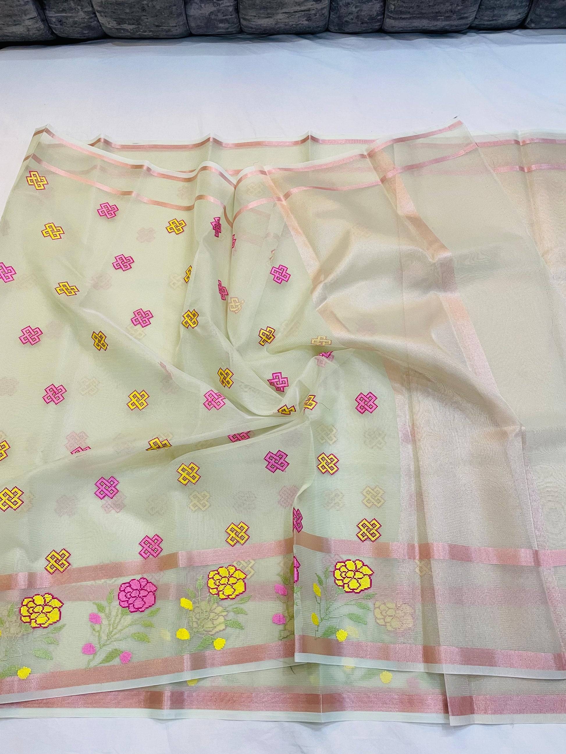 Kota Check Saree with Delicate Embroidery Work