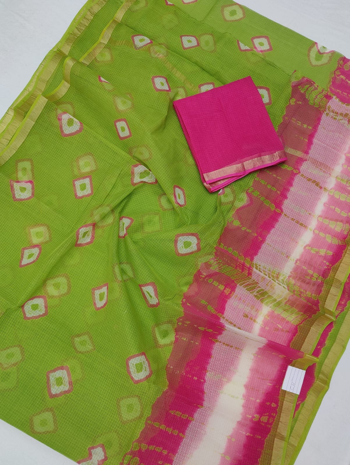 Kota Doria 100% Pure Cotton Hand Batik Bandhej Saree