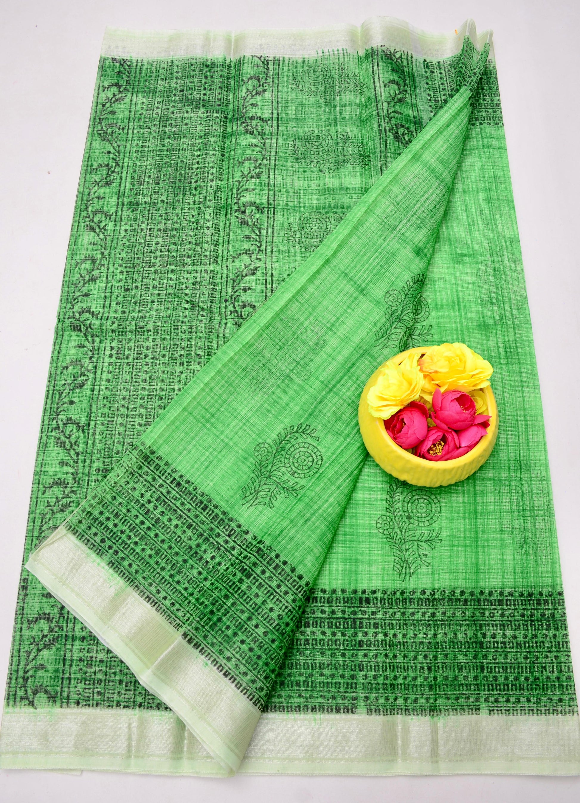 Kota Doria Hand Block Print Saree