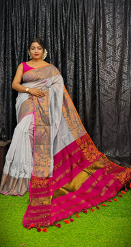 Handloom Copper Zari Meena Saree