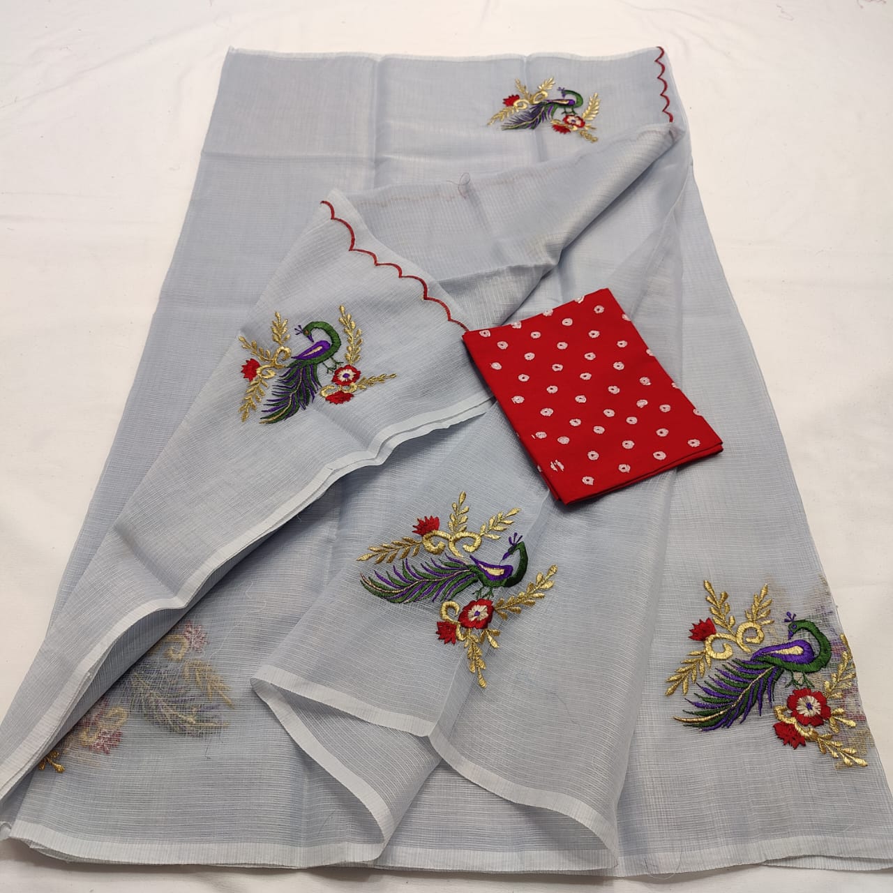 Kota Doria Saree with embroidery