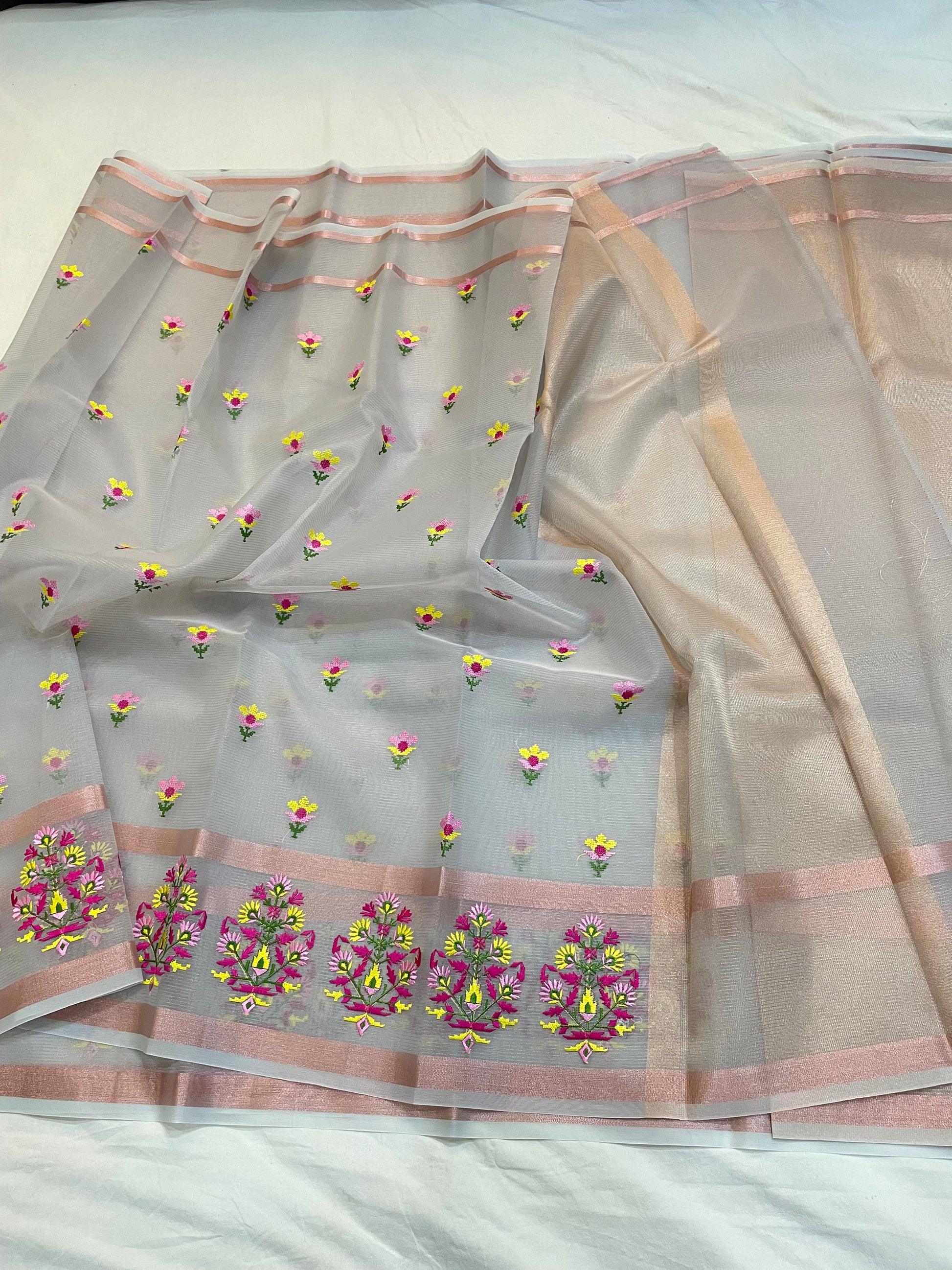 Kota Check Saree with Delicate Embroidery Work