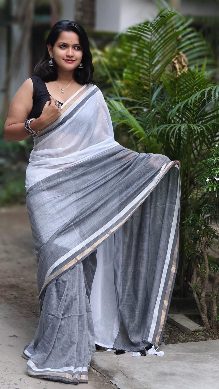Mulmul Cotton Saree with Zari Border