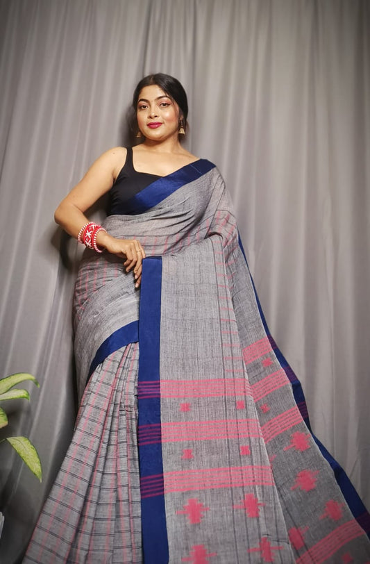 Premium Cotton Check Buti Saree