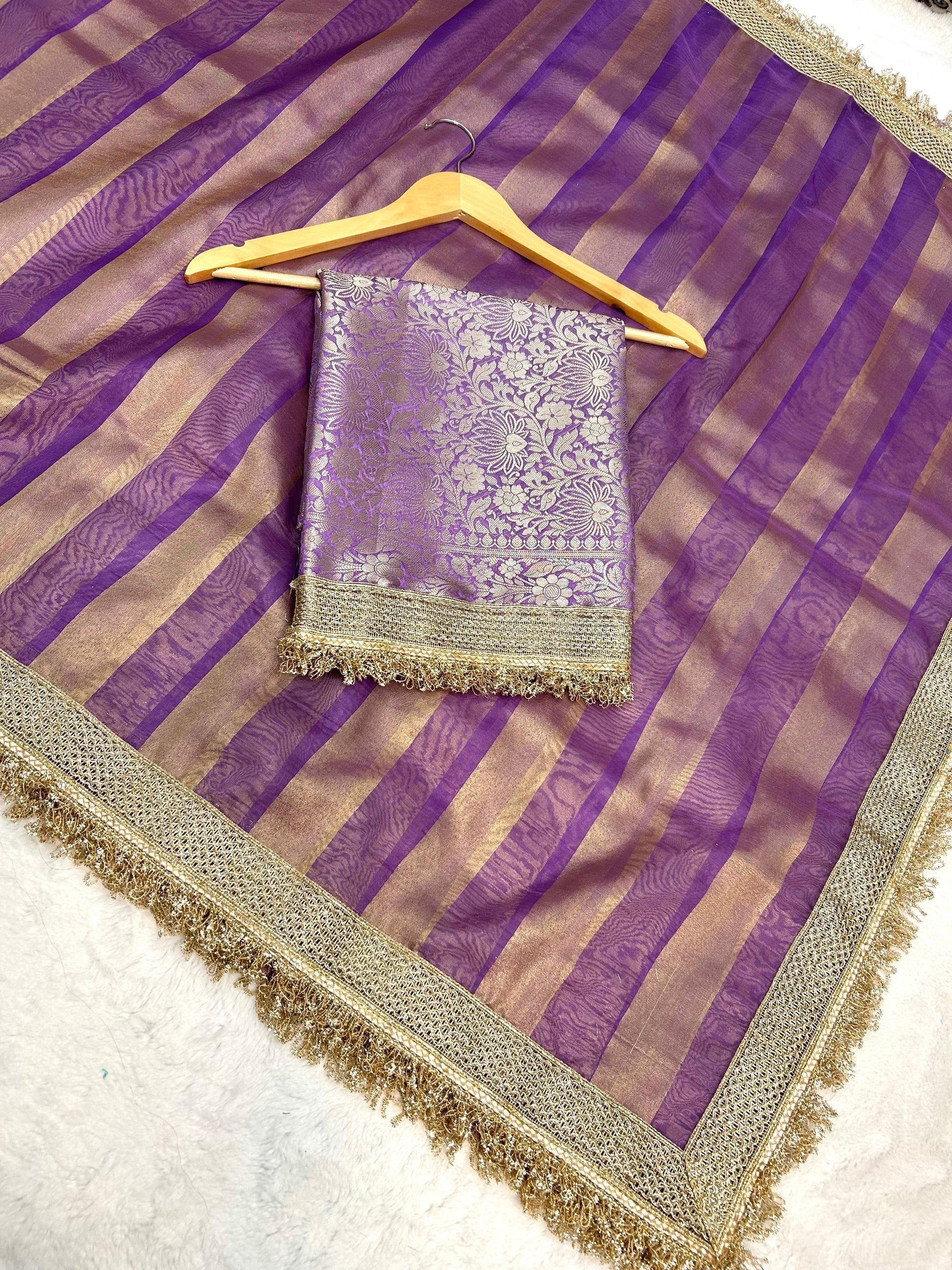 Tissue Organza Saree with Lace Work