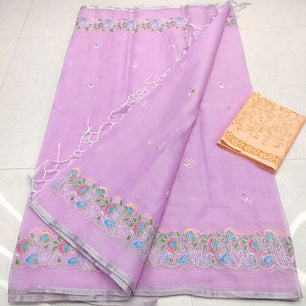 Kota Doria Mix Cotton Saree with Computerized Embroidery