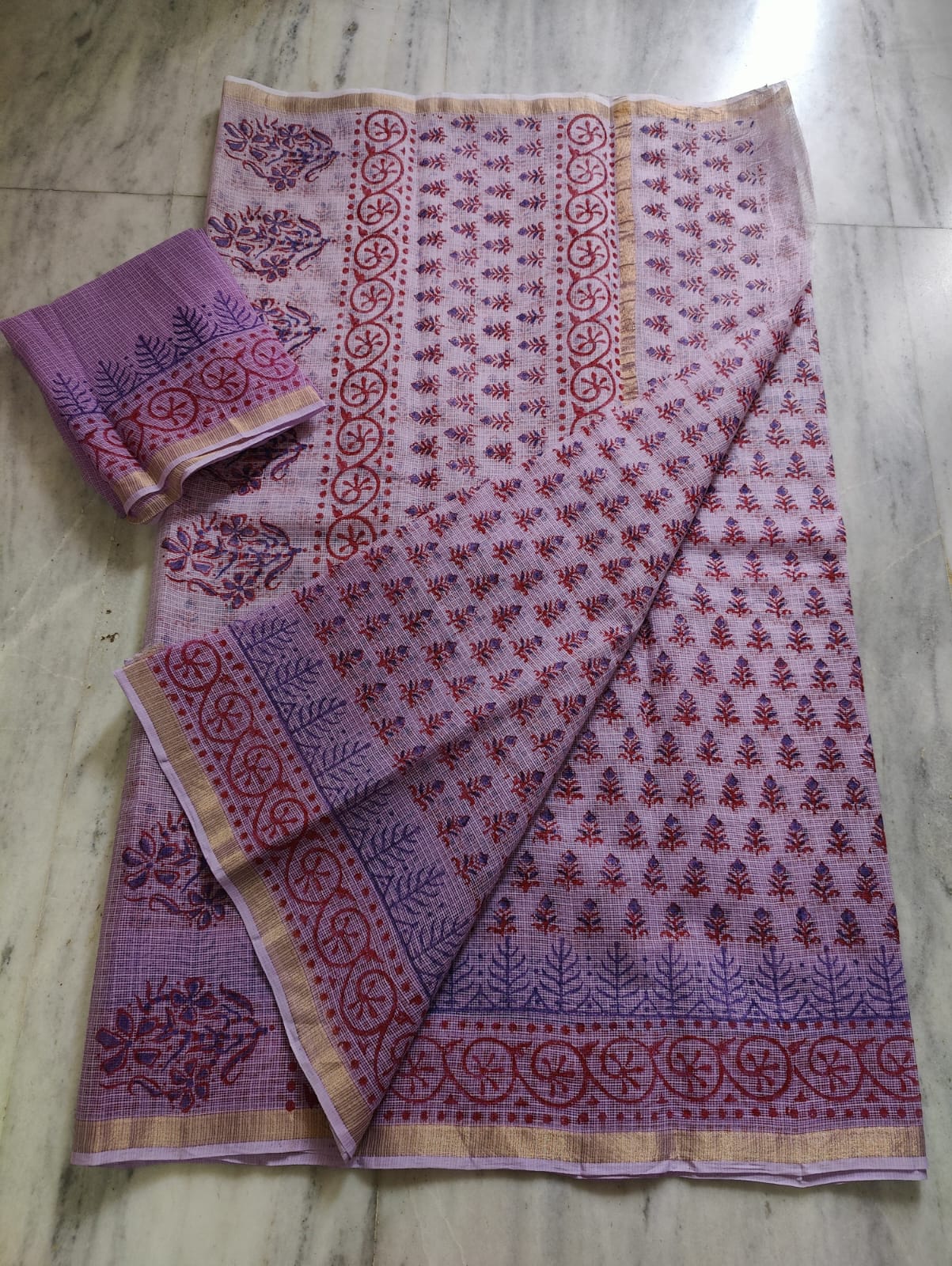 Kota Doria Hand Block Print Saree
