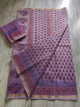 Kota Doria Hand Block Print Saree