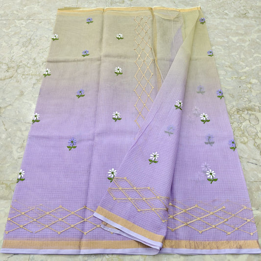 Kota Doria Pure Cotton Saree with Hand Machine Embroidery