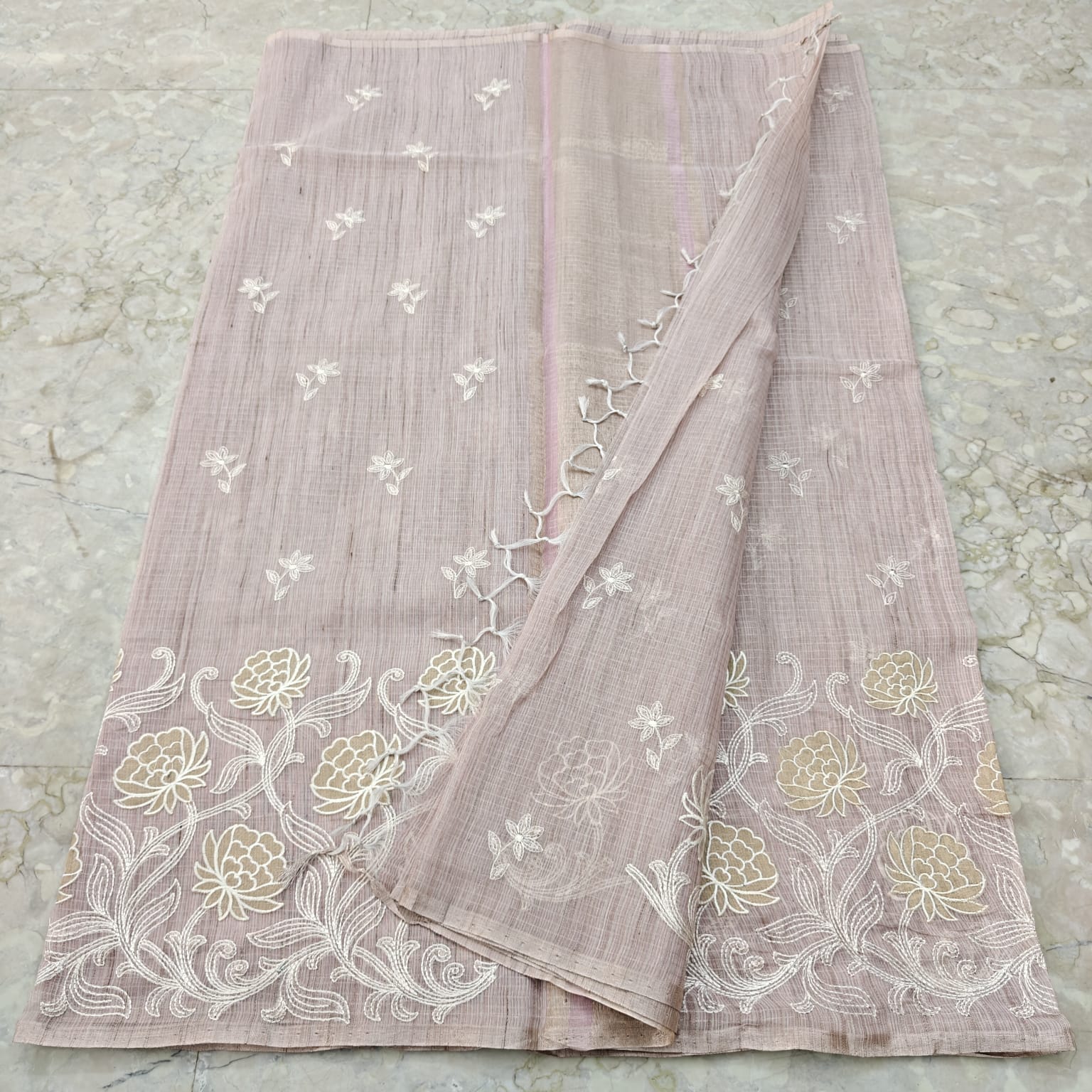 Linen Kota Embroidery Work Saree