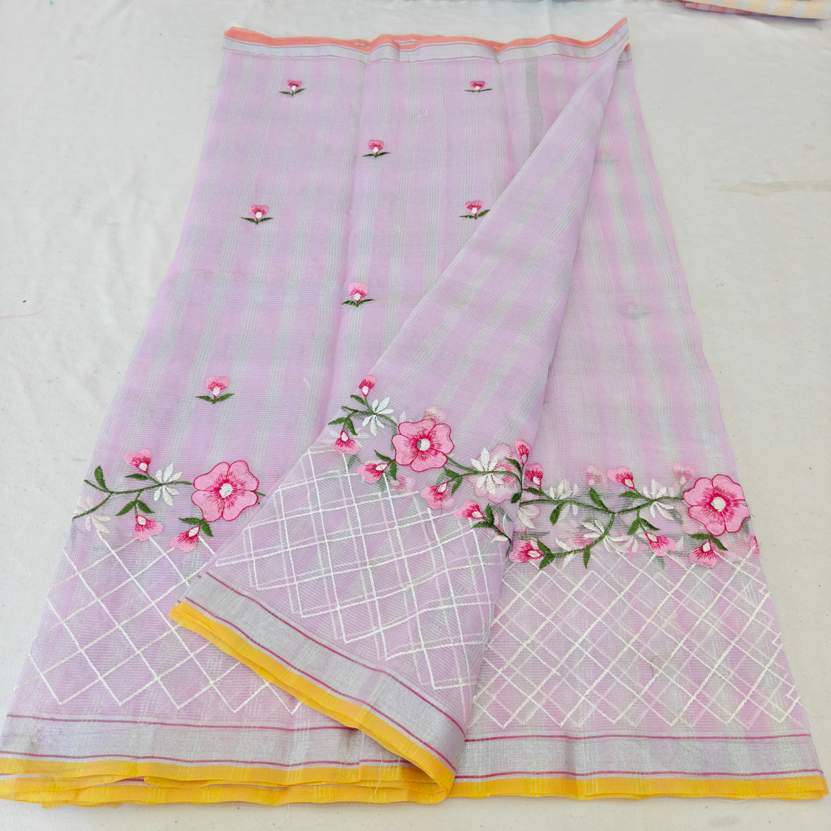 Kota Doria Mix Cotton Computerized Embroidery Saree