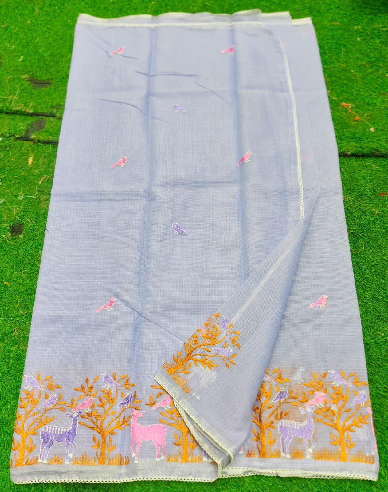 Kota Cotton Embroidery & Lace Work Saree