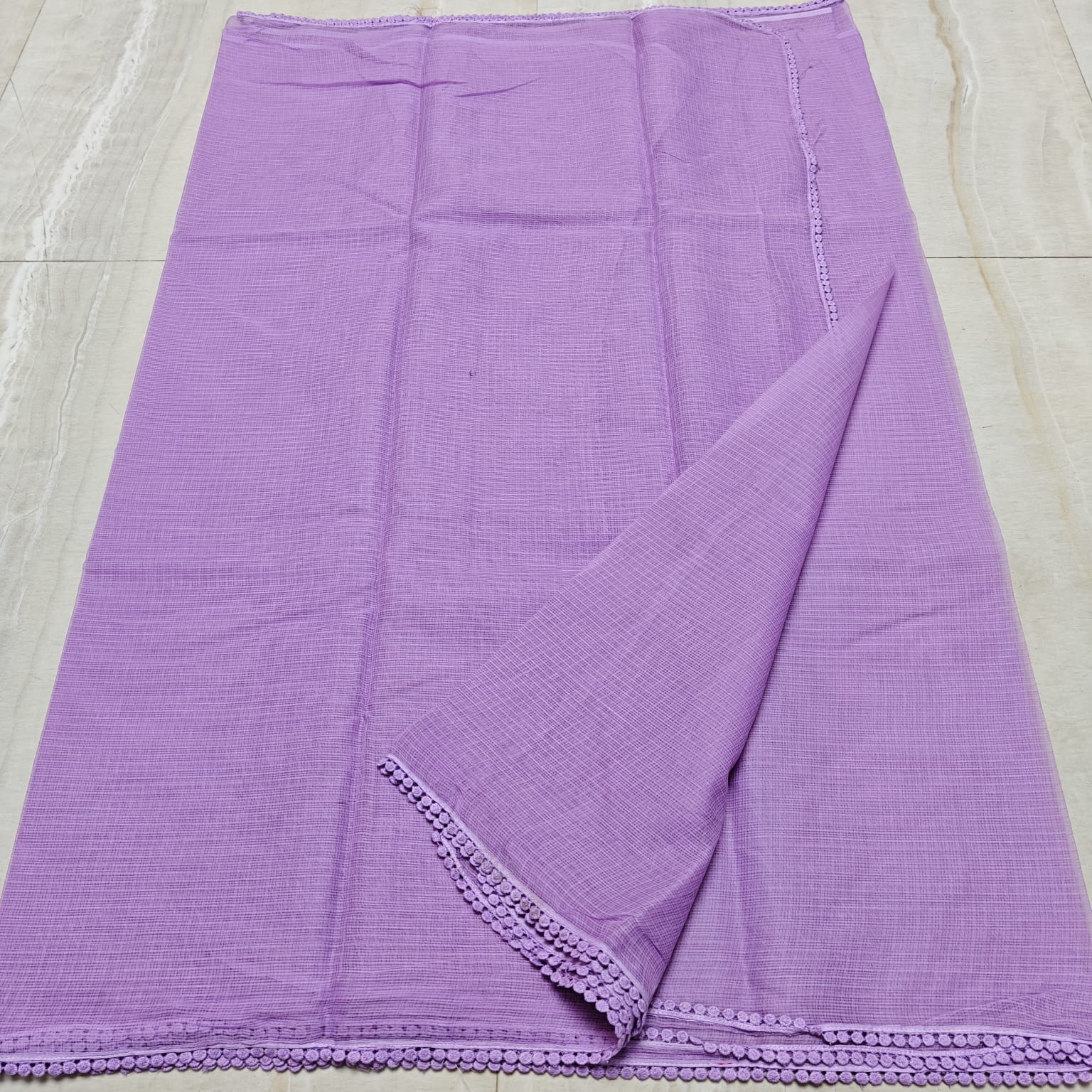 Kota Doria Saree with Crochet Lace