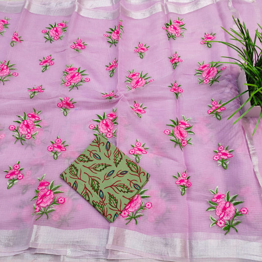 Kota Doria Embroidery Saree