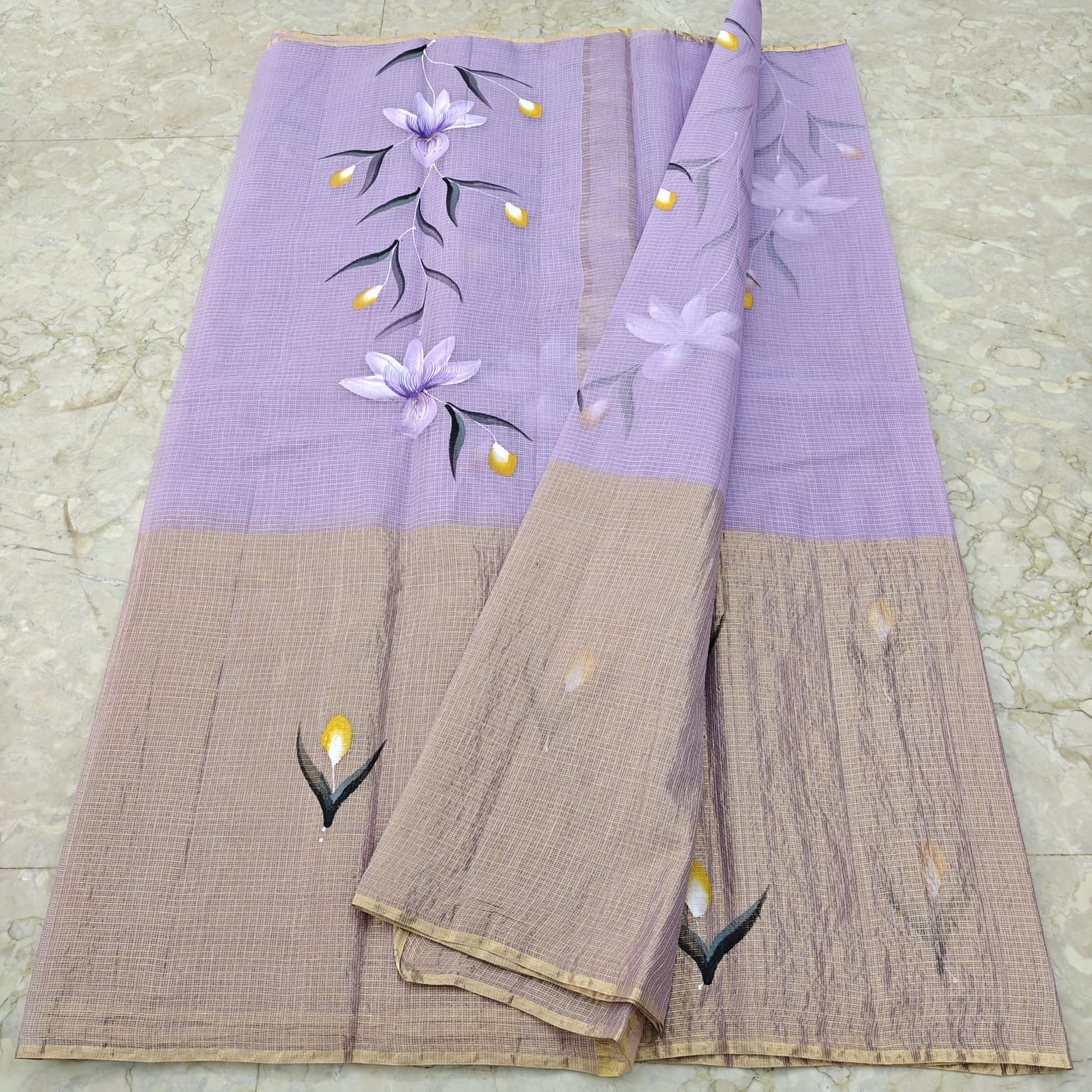 Pure Cotton Kota Half Tissue Hand Brush Paint Saree