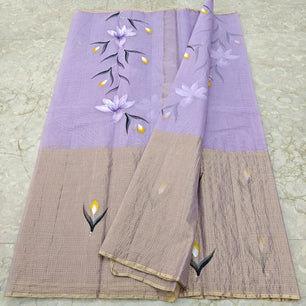 Pure Cotton Kota Half Tissue Hand Brush Paint Saree