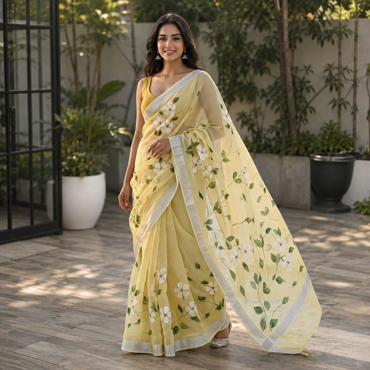 Kota Doria Hand Painted Saree
