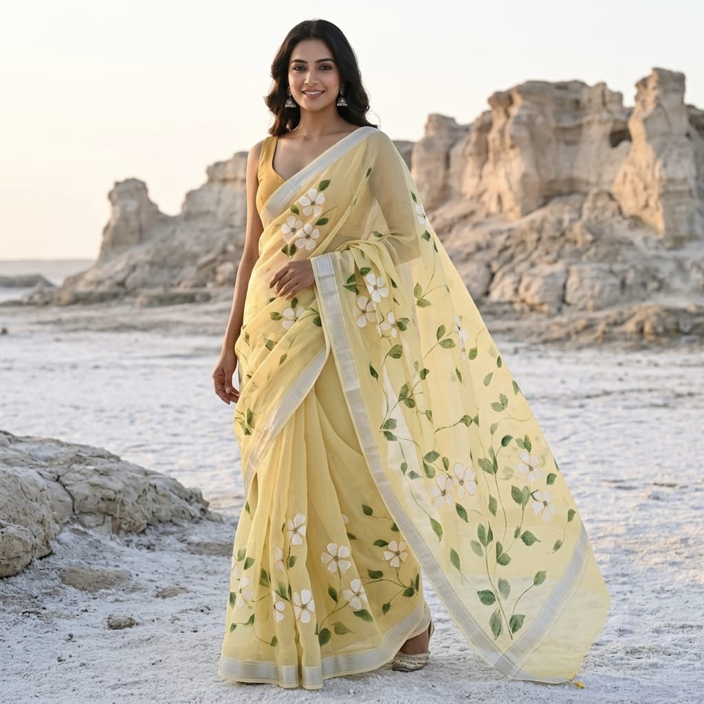 Kota Doria Hand Painted Saree