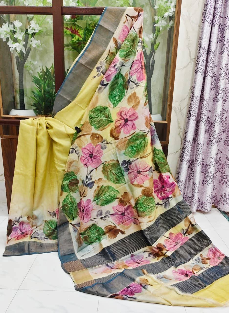 Hand Painted Pure Tussar Silk Saree